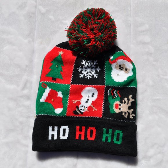 Christmas Hat Knitted Woolen with LED lights Colorful Glow Hat One Size - Picture 2 of 4